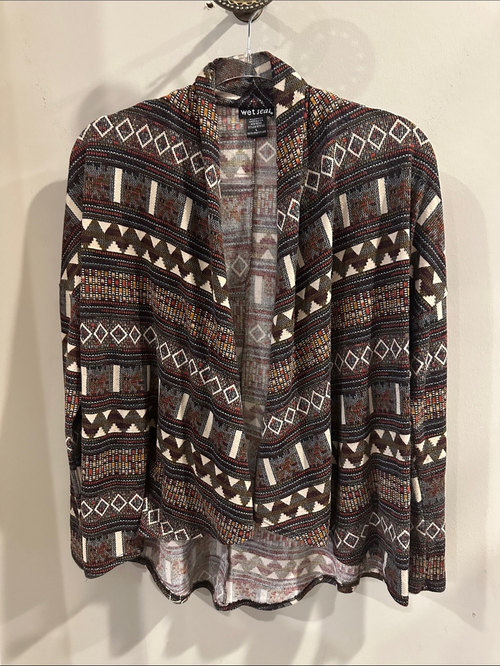 Wet Seal Women’s Open-Front Cardigan Sweater - Brown, White, Black Sz L